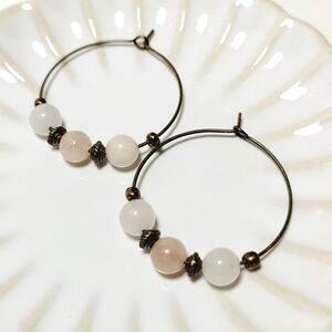 artisan earrings 677#mfs Aventurine pale peach pastel gemstone hoop earrings gem